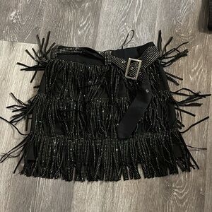 12th Tribe Black Mini Skirt with Fringe and Studs